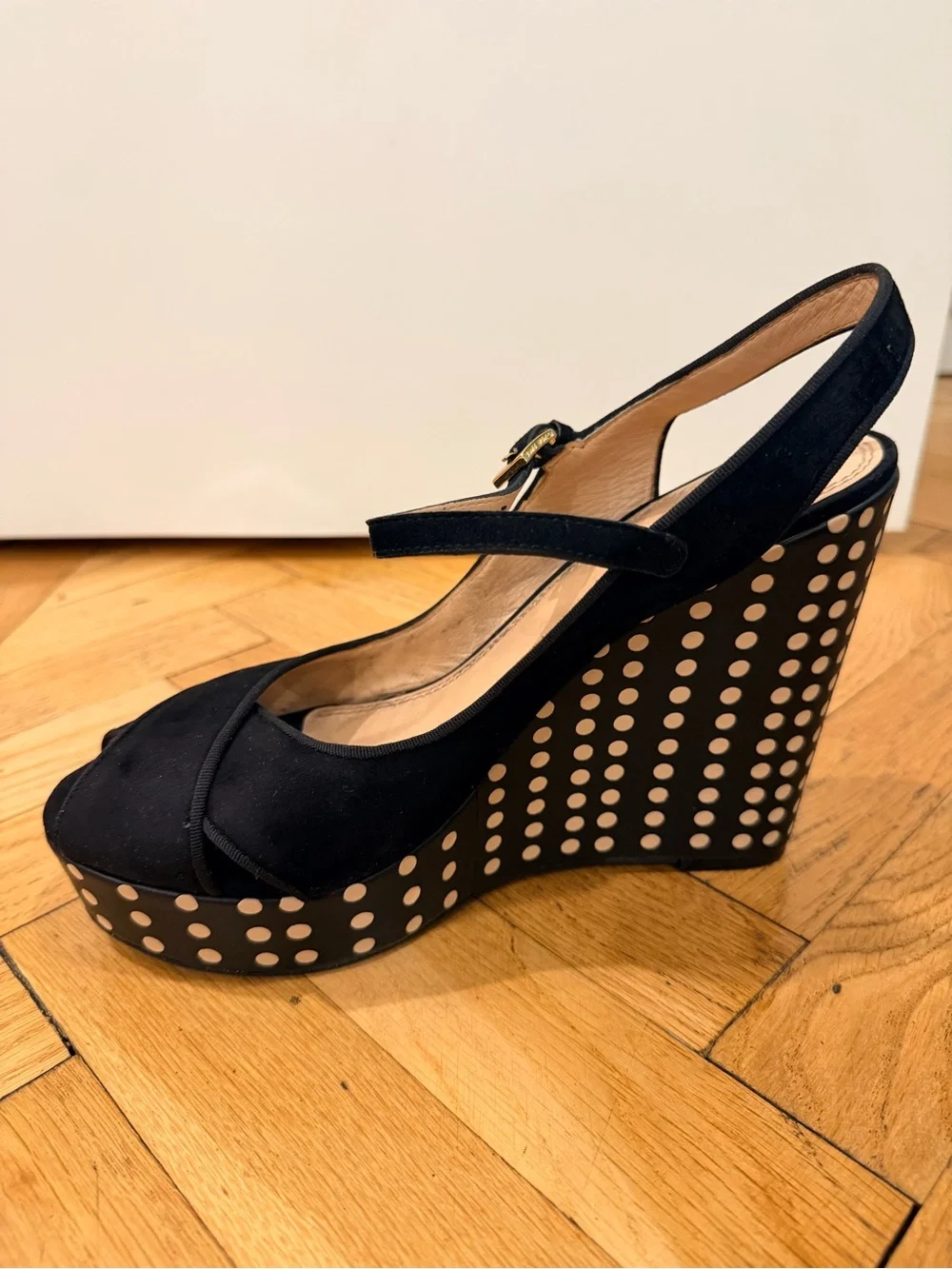 Tory Burch Black Suede Polka Dot Platform Wedge Sandals Size 11